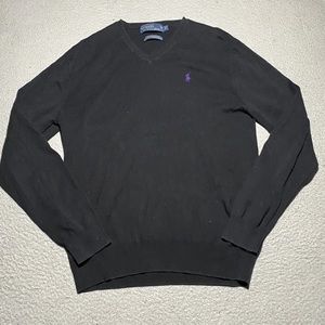 POLO RALPH LAUREN.Black pullover sweater.purple embroidered logo. Vintage trendy